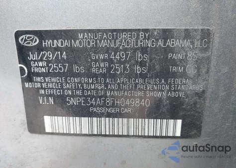 2015 Hyundai Sonata Sport из США, поврежденный, VIN 5NPE34AF8FH049840